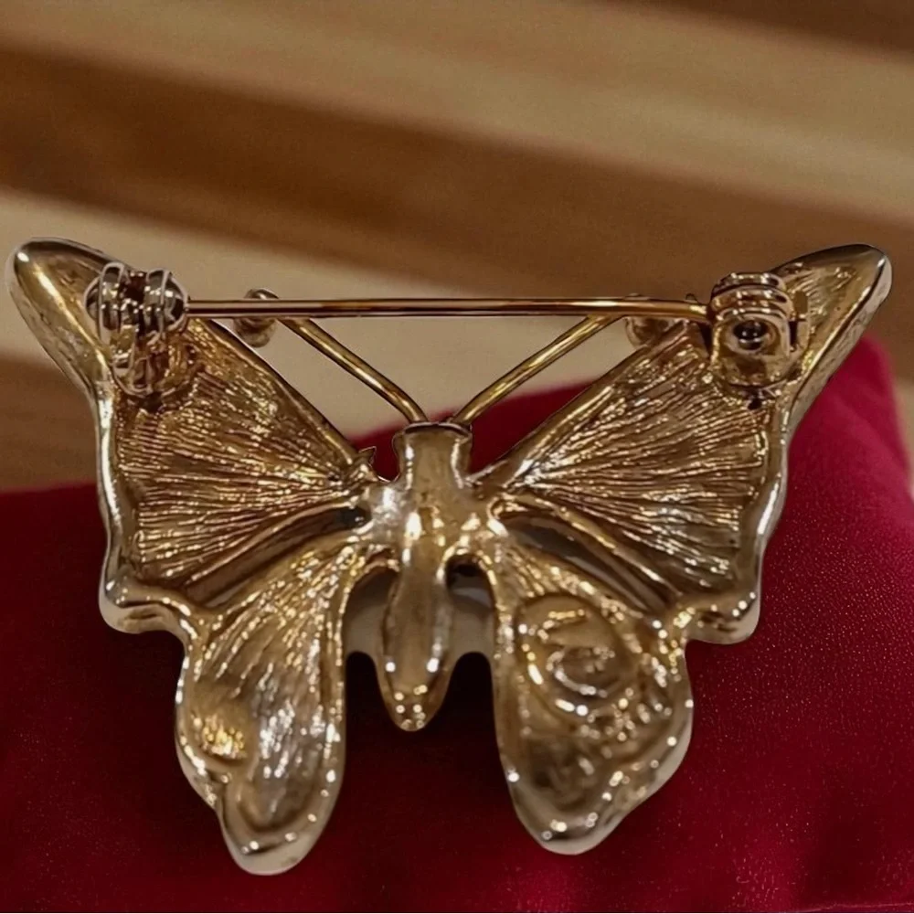 Vintage Liz Claiborne Butterfly Brooch with Multicolor Accents